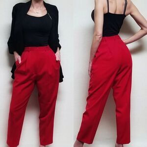 VINTAGE 1980s Diversity Essentials Red High Rise Pleated Tapered Cropped Pants